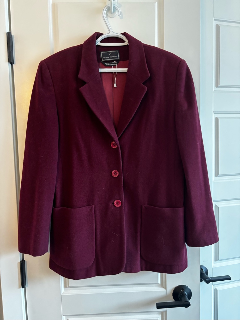 Vintage David Hechter Blazer Wool Oversized Wine Burgundy Red Size S M - Picture 2 of 4